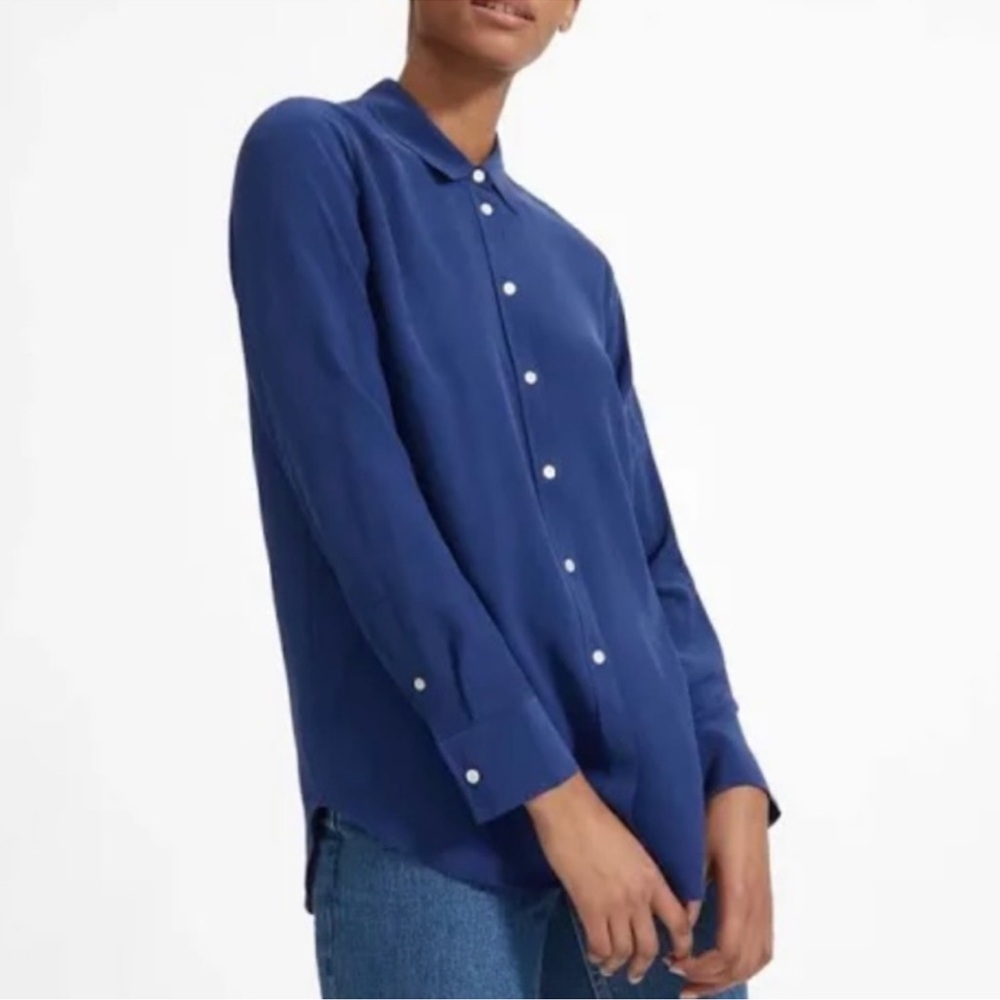 Everlane Blue Pure Clean Relaxed Silk Button Front Top Size 8